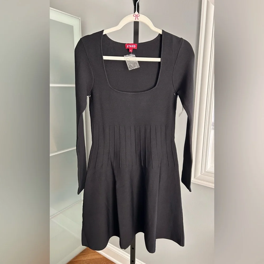 Staud Deora Knit Long Sleeve Dress in Black - Picture 2 of 2